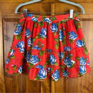 Abercrombie & Fitch Red Blue Floral Tiered Mini Skirt Y2K Festival Fairy Whimsy